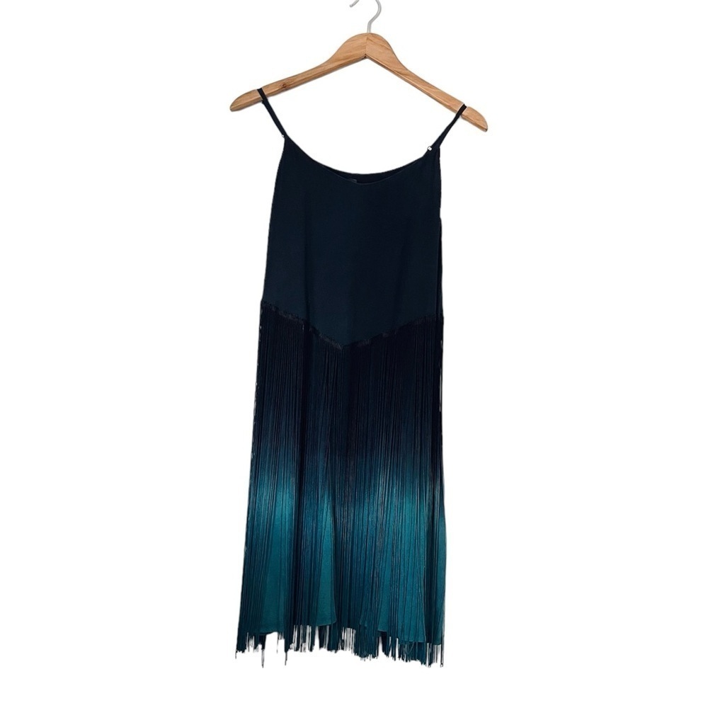 Design Lab Lord & Taylor Dress Small Black/Green  Fringe Mini Oversized Y2K